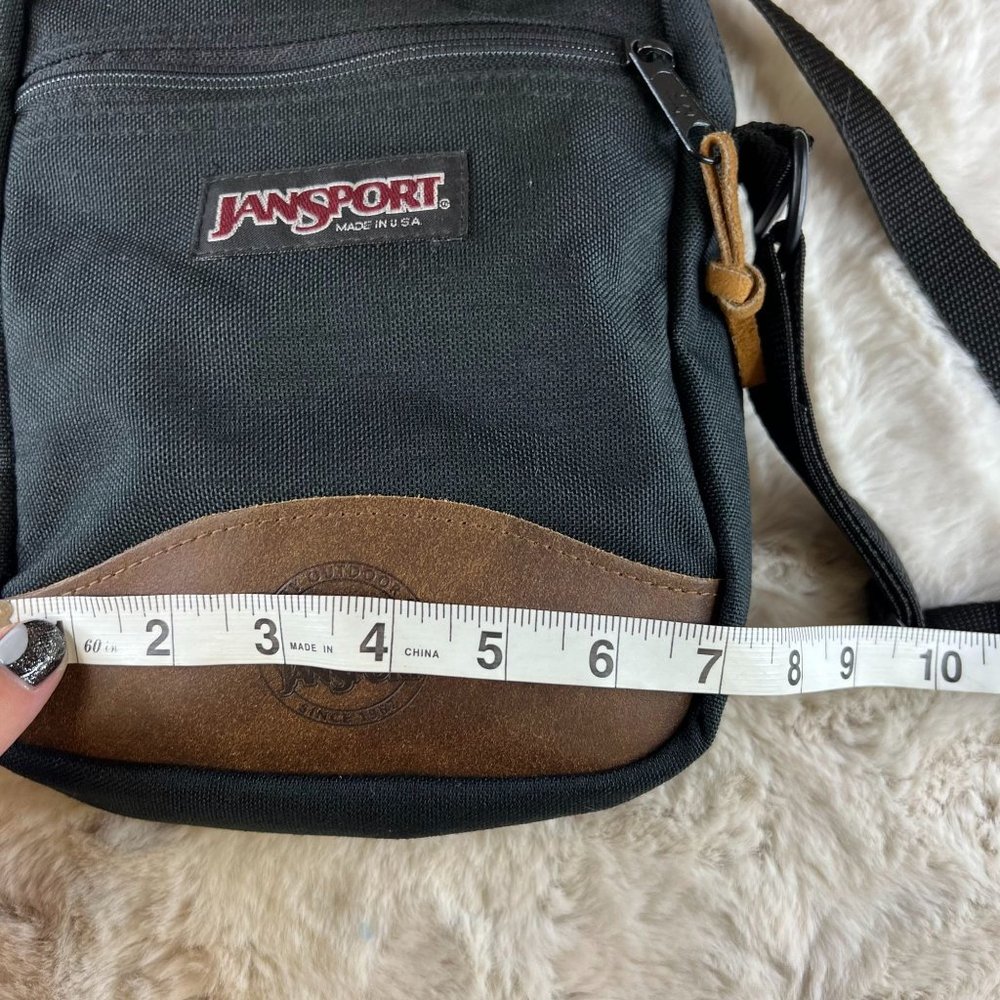 Vintage Jansport Crossbody Bag Black Leather Bottom One Size - Picture 9 of 10
